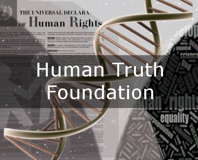 Human Truth Foundation 2019 Icon; a collage of science and human rights words